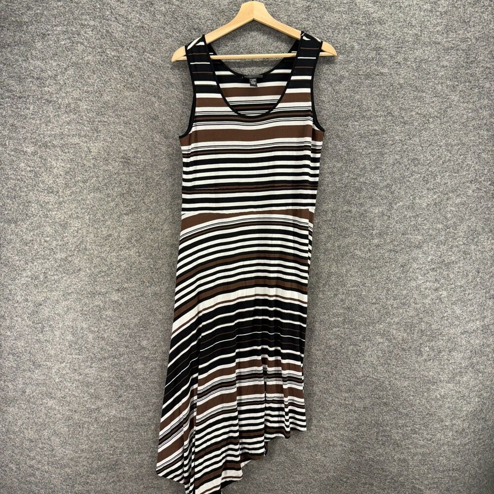 Spense Dress Women XL Black Striped Shift Midi Sleeveless Round Neck Casual
